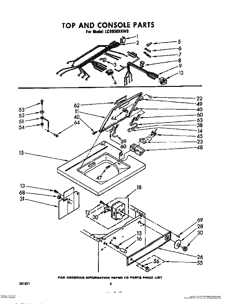 TOP AND CONSOLE Diagram and Parts List for LC4600XKW0  Whirlpool Washer