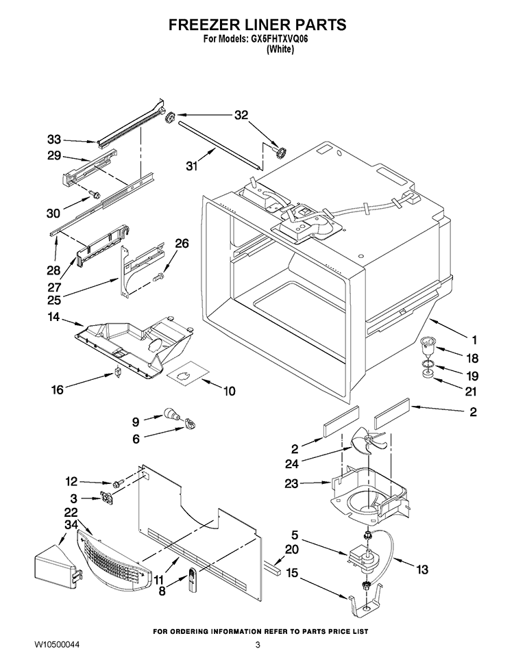 FREEZER LINER PARTS Diagram and Parts List for GX5FHTXVQ06  Whirlpool Refrigerator