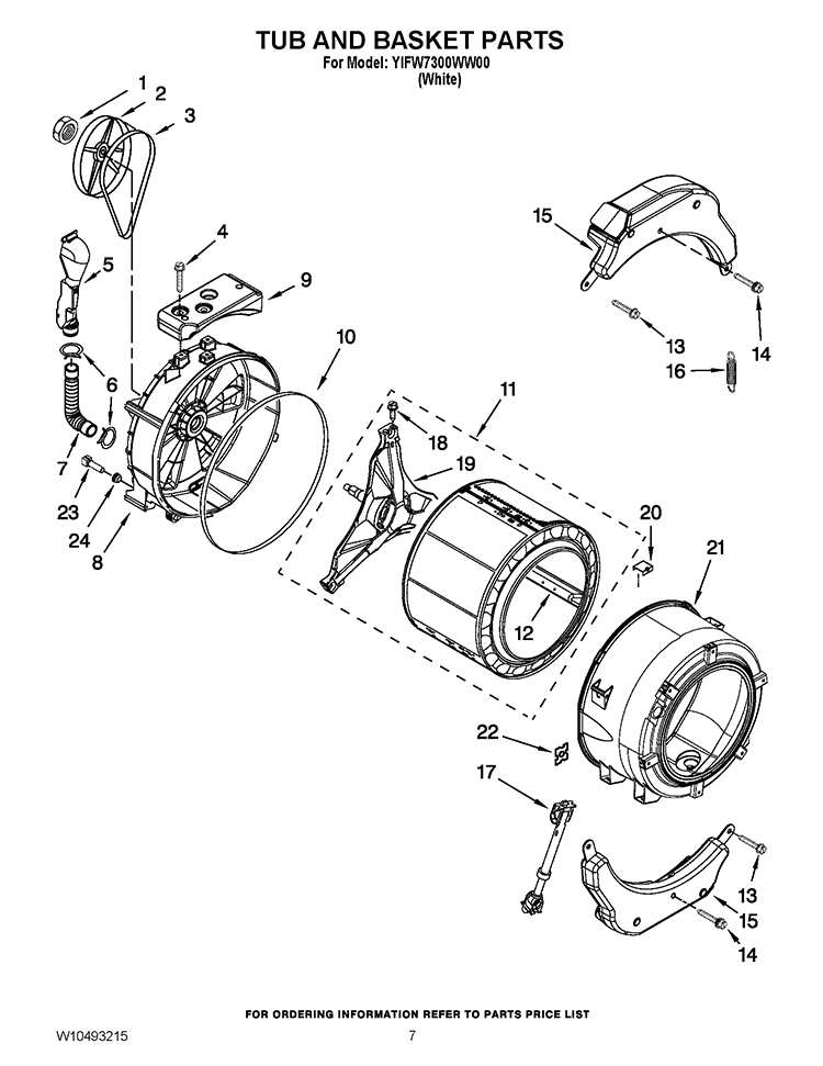 TUB AND BASKET PARTS Diagram and Parts List for YIFW7300WW00  Inglis Washer