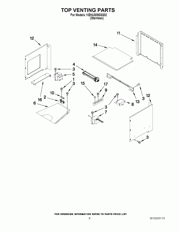 TOP VENTING PARTS Diagram and Parts List for KEHU309SSS02  KitchenAid Microwave Oven Combo