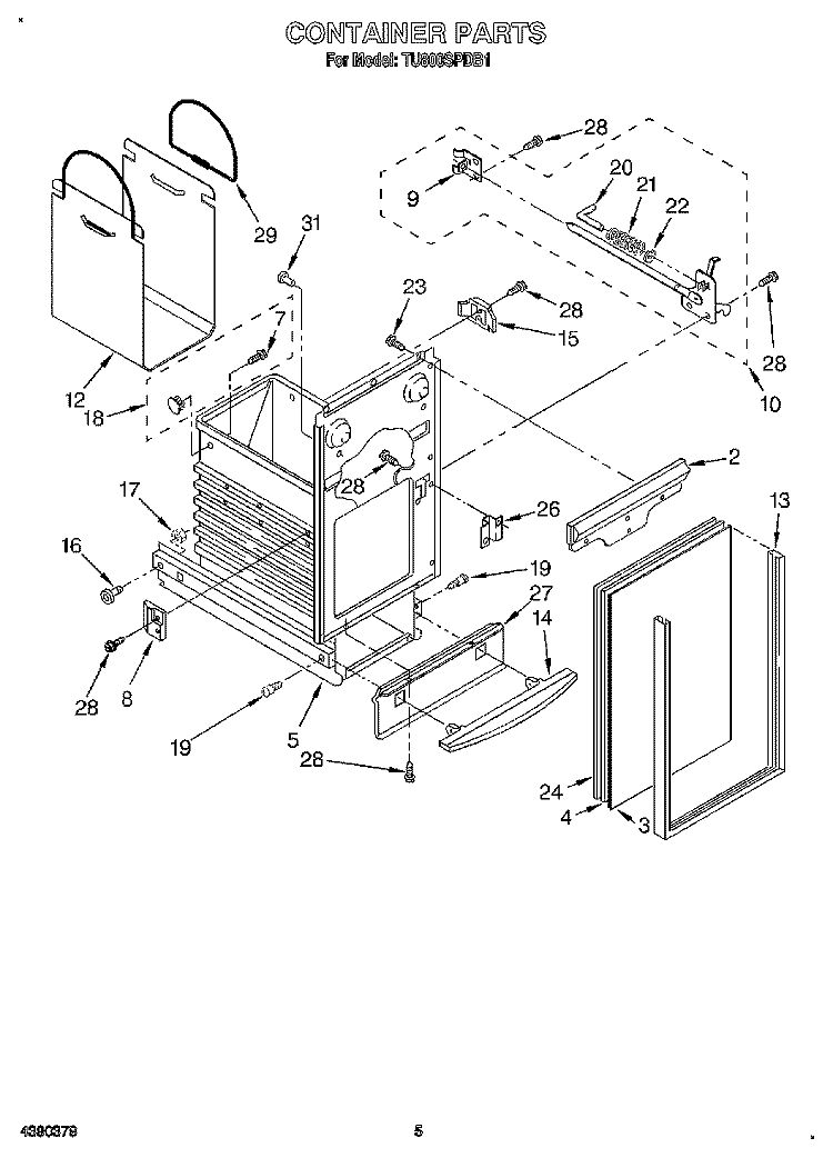CONTAINER Diagram and Parts List for TU800SPDB1  Whirlpool Trash Compactor