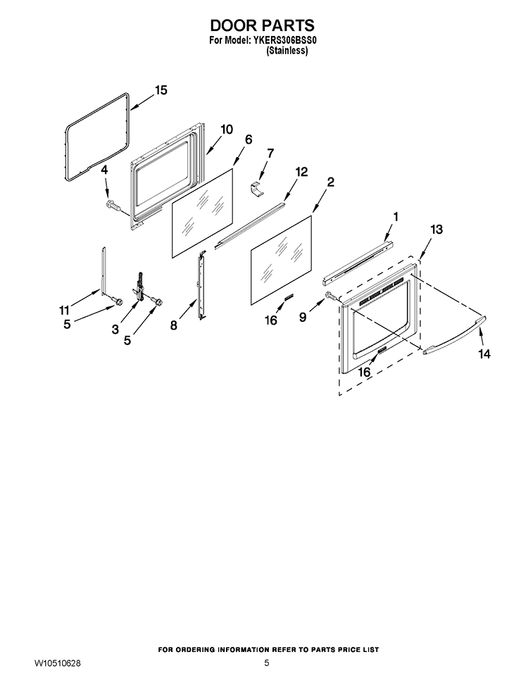 DOOR PARTS Diagram and Parts List for YKERS306BSS0  KitchenAid Range