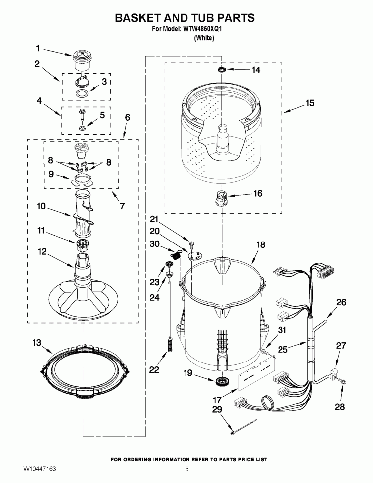 BASKET AND TUB PARTS Diagram and Parts List for WTW4850XQ1  Whirlpool Washer