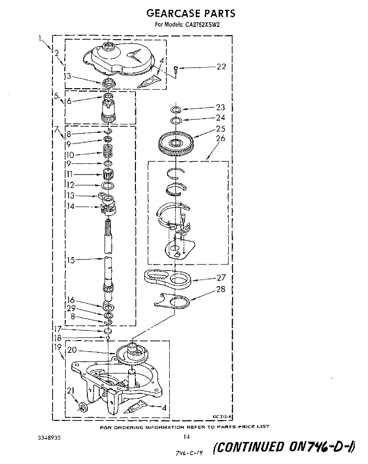 GEARCASE Diagram and Parts List for CA2762XSW2  Whirlpool Washer