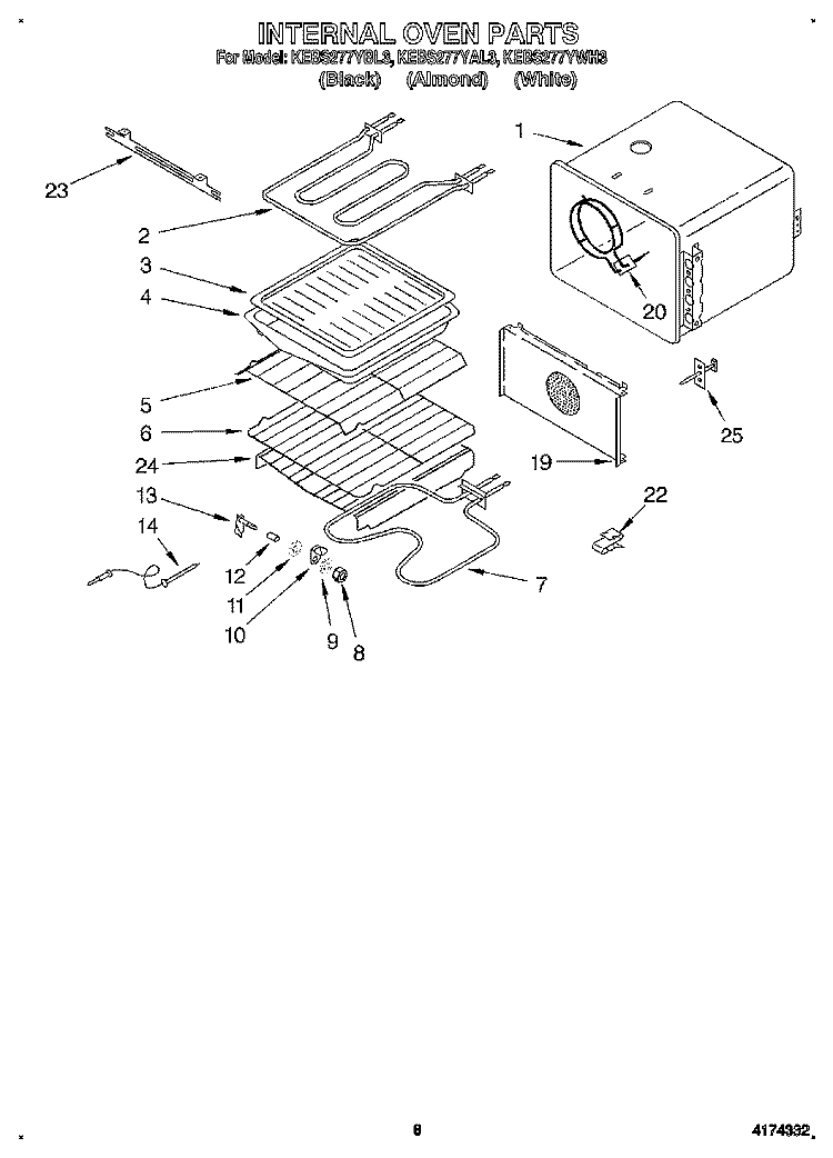INTERNAL OVEN Diagram and Parts List for KEBS277YBL3  KitchenAid Wall Oven