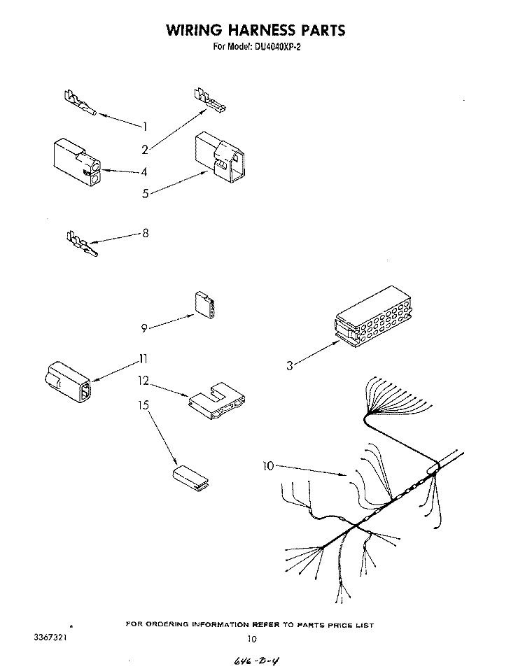 WIRING HARNESS Diagram and Parts List for DU4040XP2  Whirlpool Dishwasher