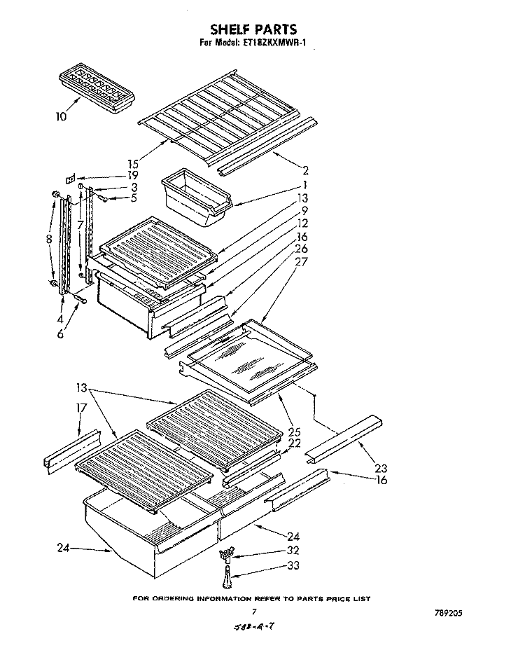 SHELF Diagram and Parts List for ET18ZKXMWR1  Whirlpool Refrigerator