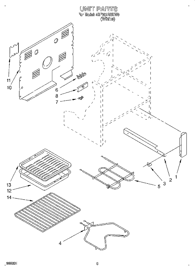 UNIT Diagram and Parts List for 4RF302BXDW0  Whirlpool Range