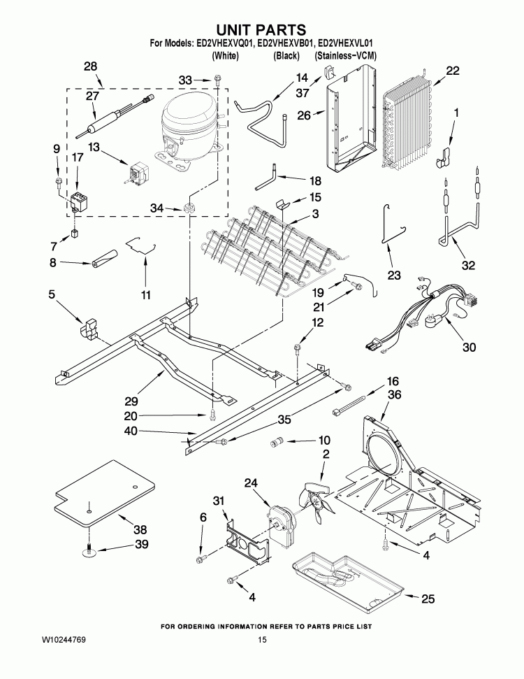 UNIT PARTS Diagram and Parts List for ED2VHEXVB01  Whirlpool Refrigerator