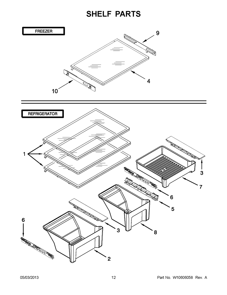 SHELF PARTS Diagram and Parts List for WRT371SZBM00  Whirlpool Refrigerator