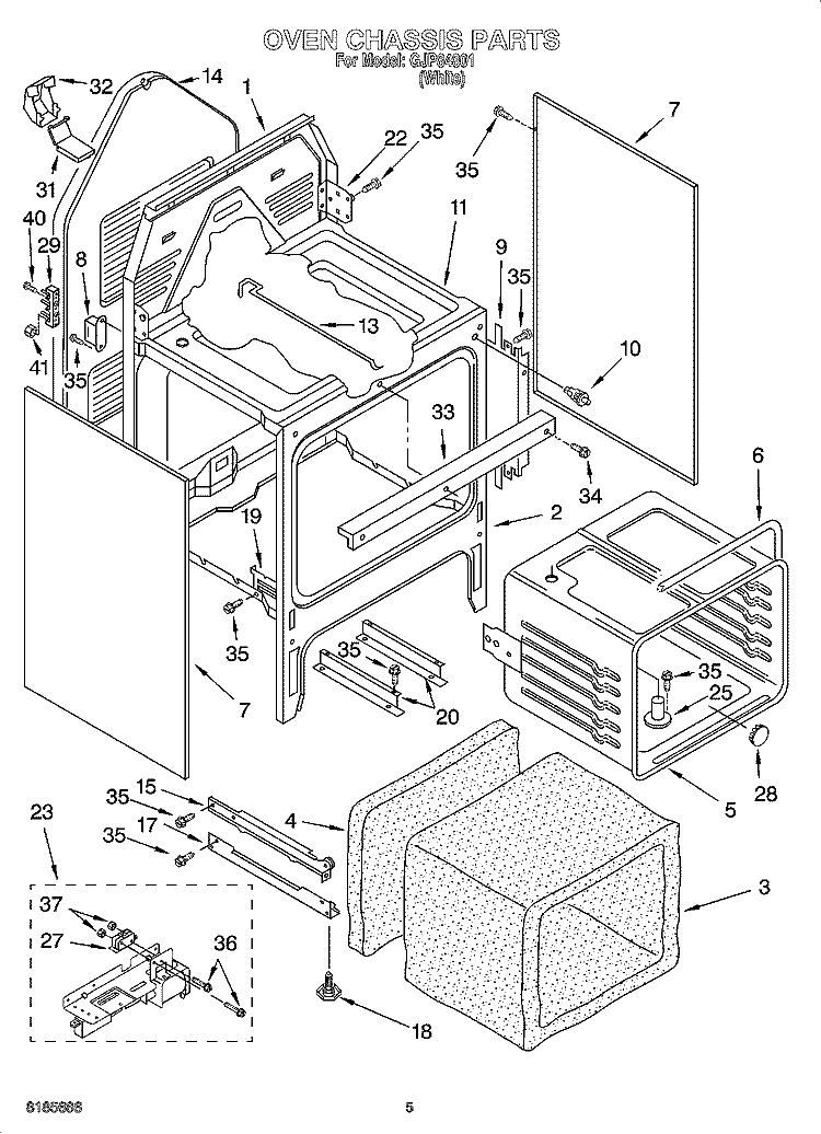 OVEN CHASSIS PARTS Diagram and Parts List for GJP84801  Whirlpool Range