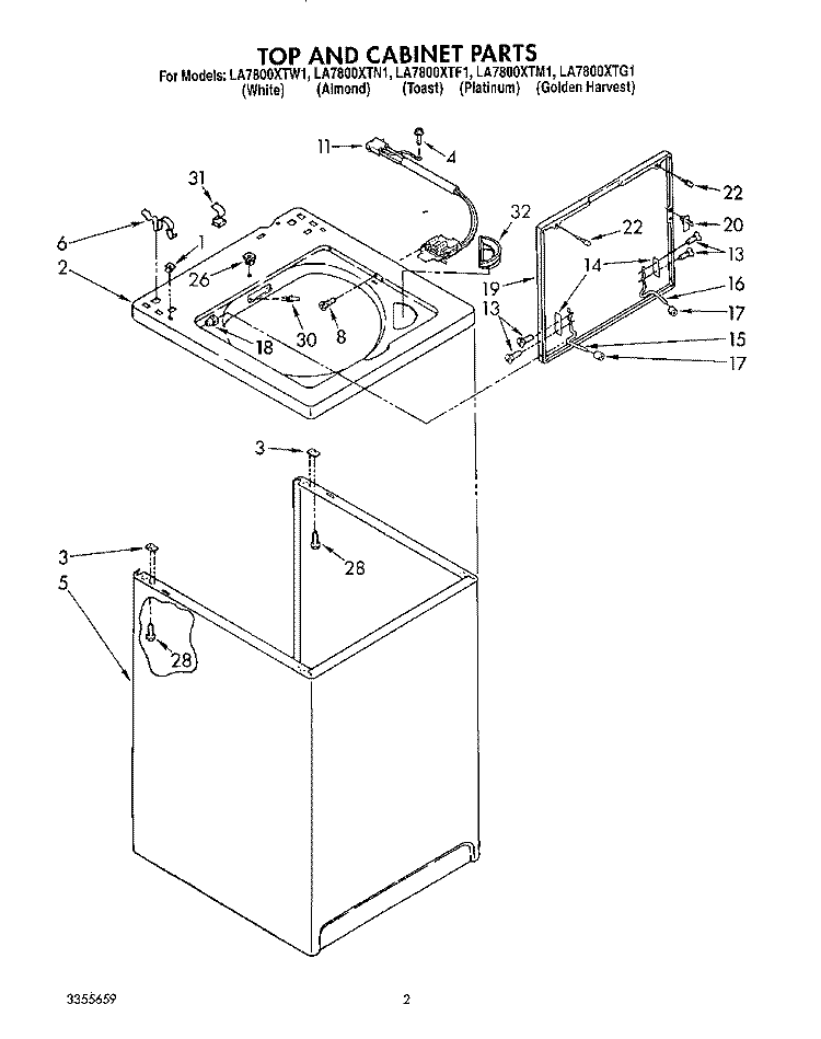 TOP AND CABINET, LIT/OPTIONAL Diagram and Parts List for LA7800XTM1  Whirlpool Washer