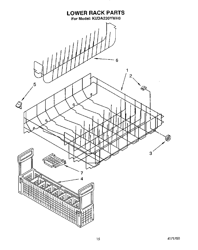 LOWER RACK Diagram and Parts List for KUDA230YAL0  KitchenAid Dishwasher