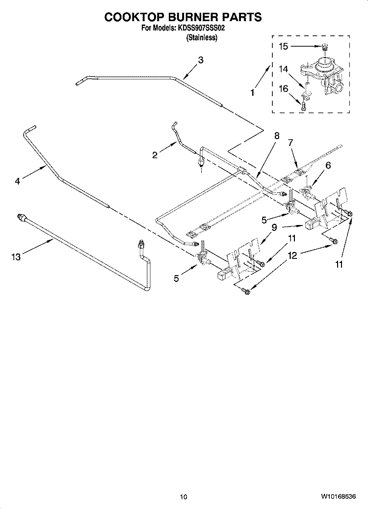 COOKTOP BURNER PARTS Diagram and Parts List for KDSS907SSS02  KitchenAid Range