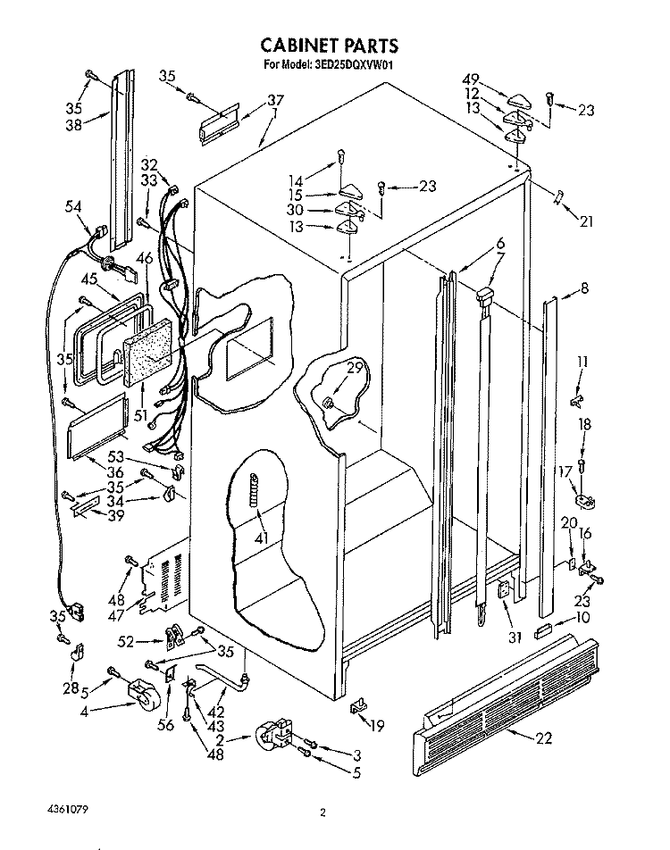 CABINET Diagram and Parts List for 3ED25DQXVN01  Whirlpool Refrigerator