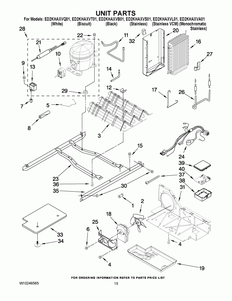 UNIT PARTS Diagram and Parts List for ED2KHAXVQ01  Whirlpool Refrigerator