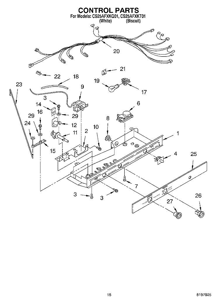 CONTROL Diagram and Parts List for CS25AFXKT01  Crosley Refrigerator