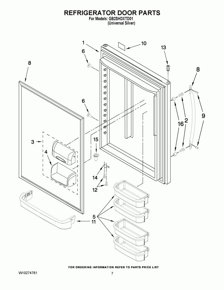 REFRIGERATOR DOOR PARTS Diagram and Parts List for GB2SHDXTD01  Whirlpool Refrigerator