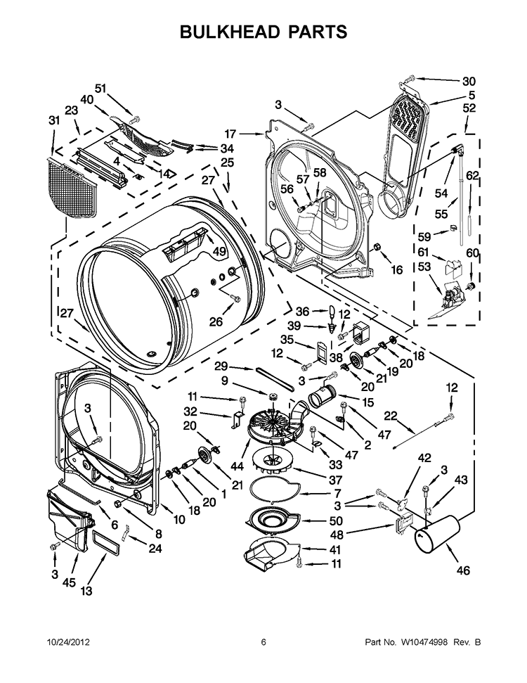 BULKHEAD PARTS Diagram and Parts List for WGD8800YW1  Whirlpool Dryer