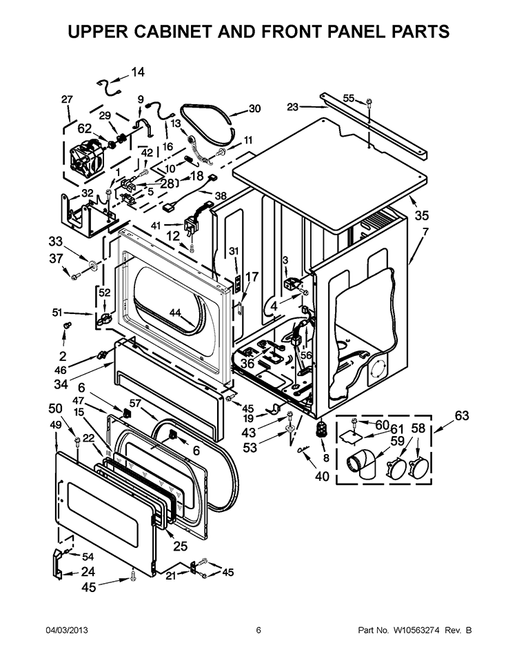 UPPER CABINET AND FRONT PANEL PARTS Diagram and Parts List for CSP2760TQ3  Whirlpool Dryer