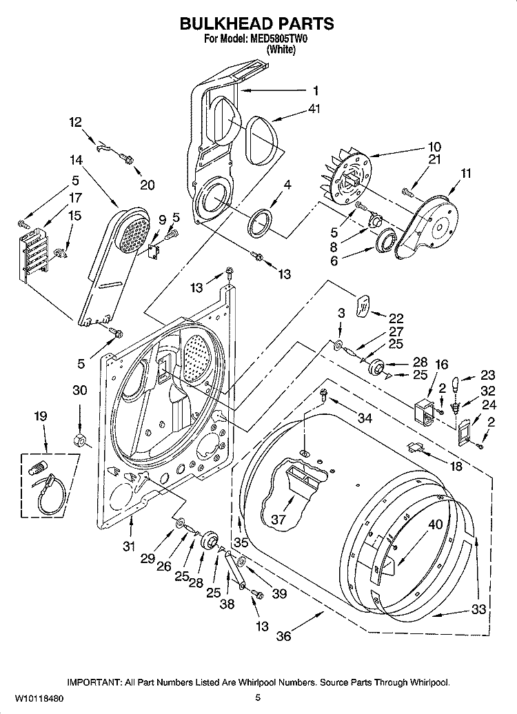 BULKHEAD PARTS, OPTIONAL PARTS (NOT INCLUDED) Diagram and Parts List for MED5805TW0  Maytag Dryer