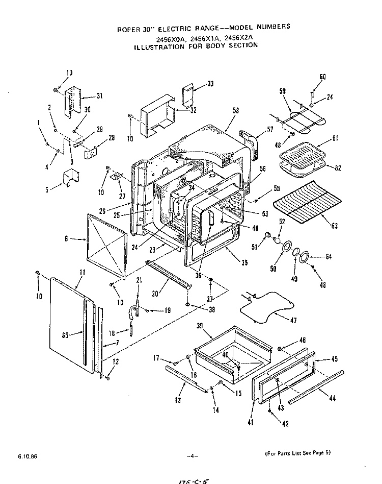 BODY Diagram and Parts List for 2456X0A  Roper Range