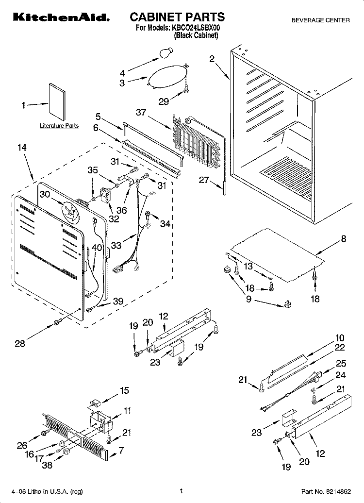 CABINET PARTS Diagram and Parts List for KBCO24LSBX00  KitchenAid Wine and Beverage Cooler