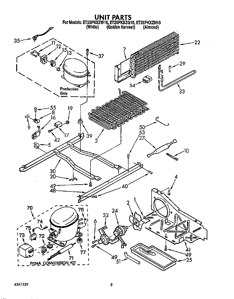 UNIT Diagram and Parts List for ET20PKXZN10  Whirlpool Refrigerator