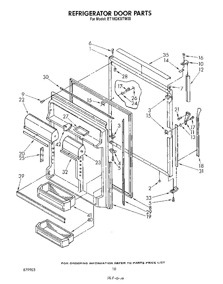 REFRIGERATOR DOOR Diagram and Parts List for ET18DKXTF00  Whirlpool Refrigerator