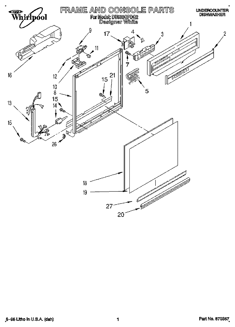 FRAME AND CONSOLE Diagram and Parts List for DU980QPDQ2  Whirlpool Dishwasher