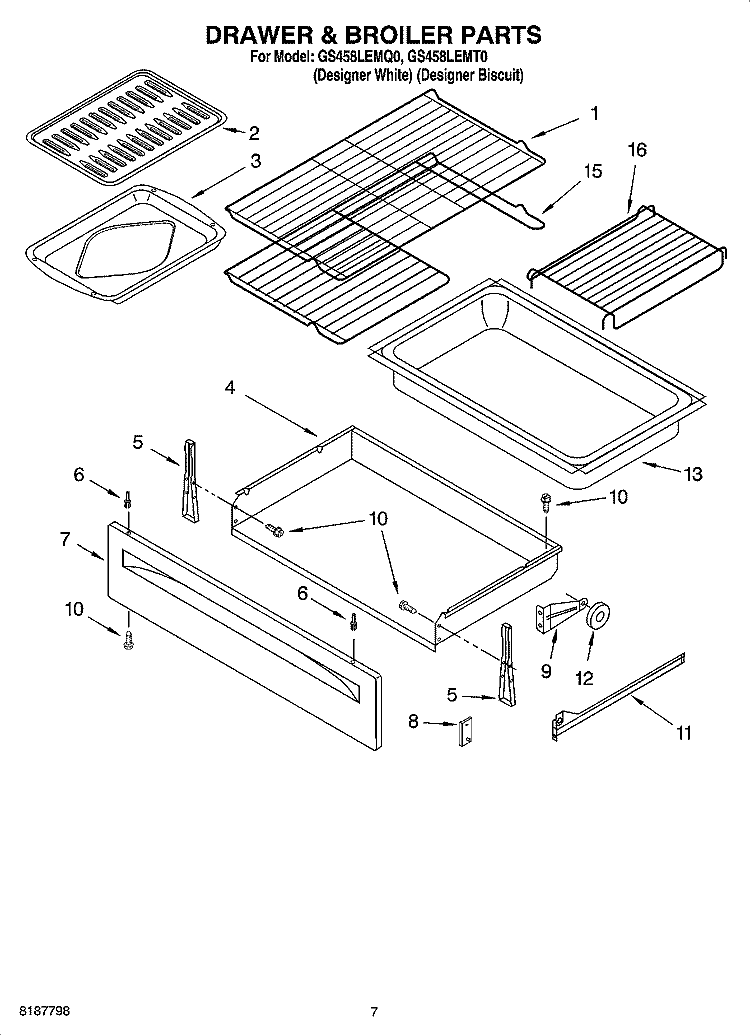 DRAWER & BROILER PARTS Diagram and Parts List for GS458LEMQ0  Whirlpool Range