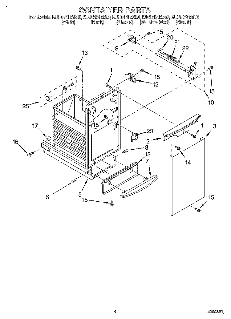 CONTAINER Diagram and Parts List for KUCC151EBT0  KitchenAid Trash Compactor