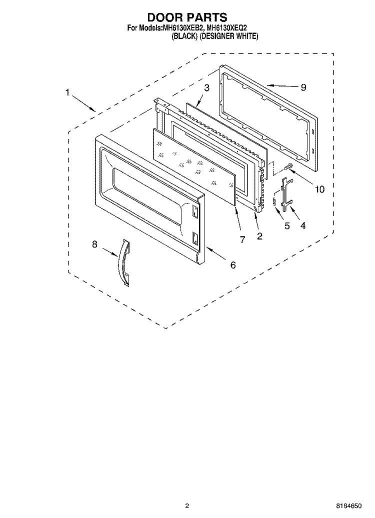DOOR Diagram and Parts List for MH6130XEQ2  Whirlpool Microwave