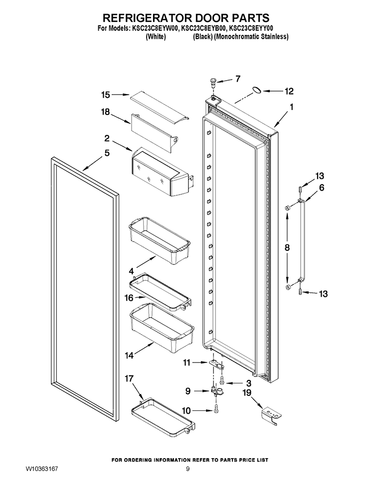 REFRIGERATOR DOOR PARTS Diagram and Parts List for KSC23C8EYB00  KitchenAid Refrigerator