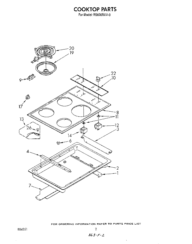 COOKTOP Diagram and Parts List for RS600BXV0  Whirlpool Range