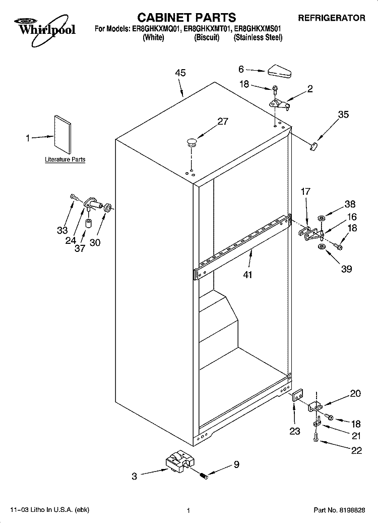 CABINET PARTS Diagram and Parts List for ER8GHKXMT01  Whirlpool Refrigerator