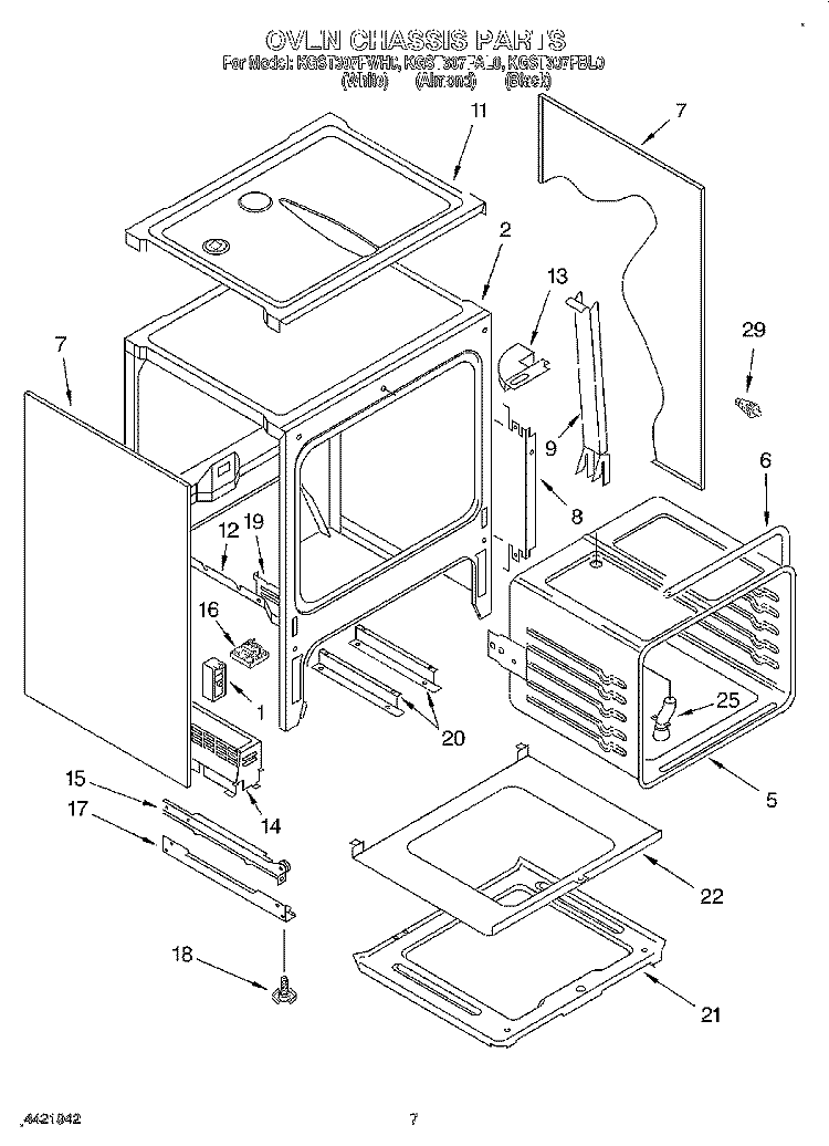 OVEN CHASSIS Diagram and Parts List for KGST307FAL0  KitchenAid Range