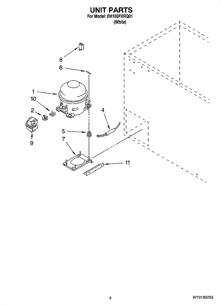 UNIT PARTS, OPTIONAL PARTS (NOT INCLUDED) Diagram and Parts List for EH150FXRQ01  Whirlpool Freezer