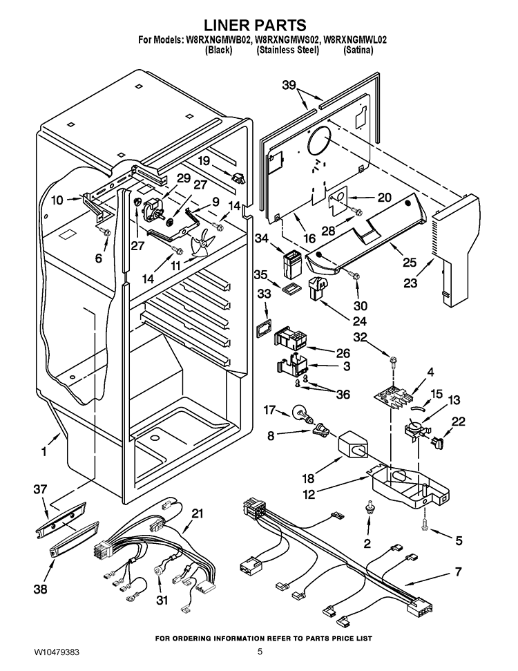 LINER PARTS Diagram and Parts List for W8RXNGMWB02  Whirlpool Refrigerator