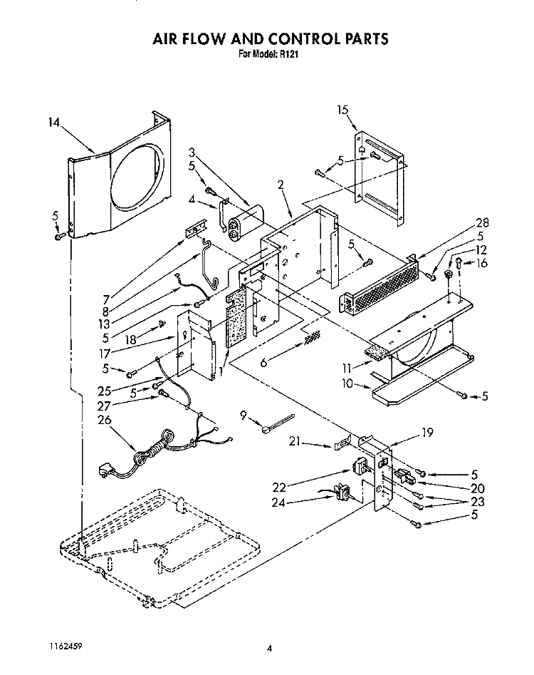 AIR FLOW AND CONTROL Diagram and Parts List for R121  Whirlpool Air Conditioner