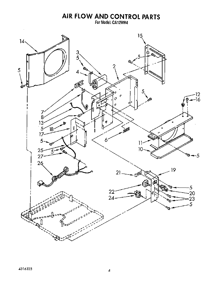 AIR FLOW AND CONTROL Diagram and Parts List for CA12WR4  Crosley Air Conditioner