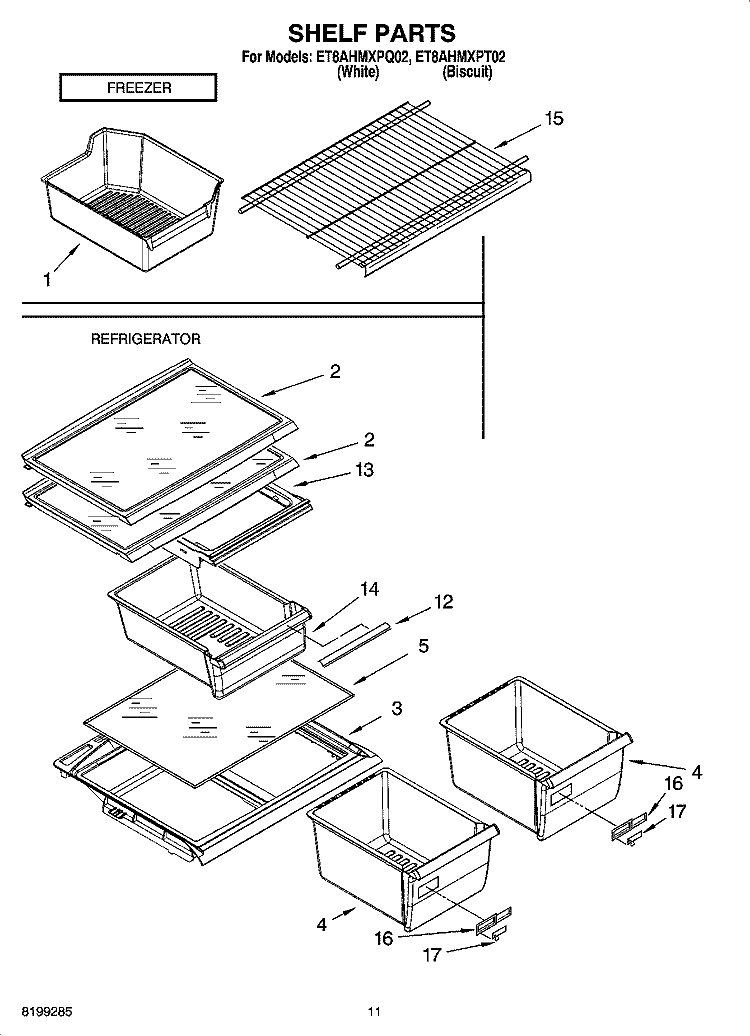 SHELF PARTS, OPTIONAL PARTS Diagram and Parts List for ET8AHMXPQ02  Whirlpool Refrigerator