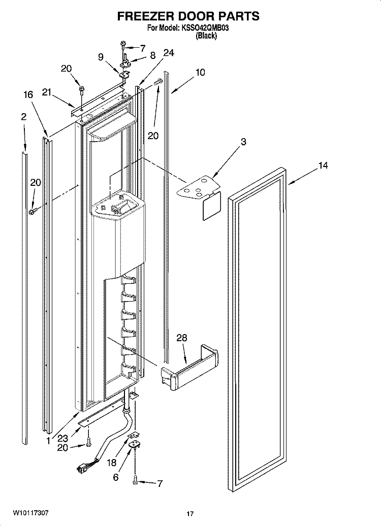 FREEZER DOOR PARTS Diagram and Parts List for KSSO42QMB03  KitchenAid Refrigerator