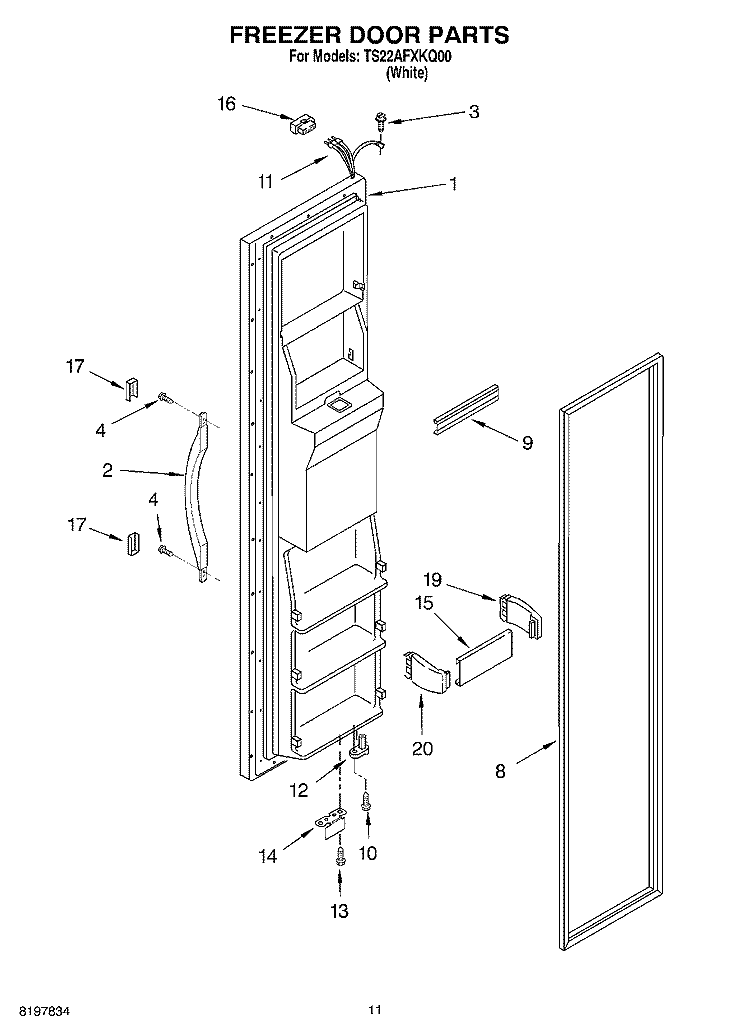 FREEZER DOOR Diagram and Parts List for TS22AFXKQ00  Estate Refrigerator