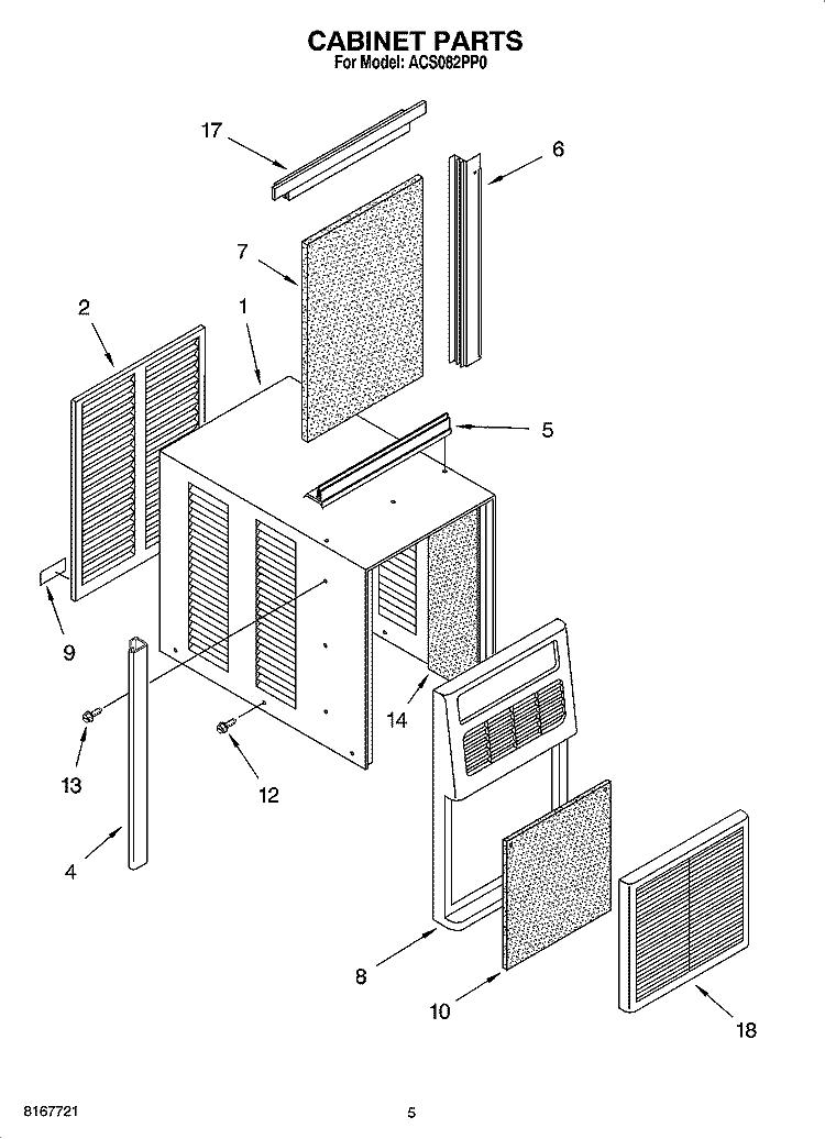 CABINET PARTS Diagram and Parts List for ACS082PP0  Whirlpool Air Conditioner