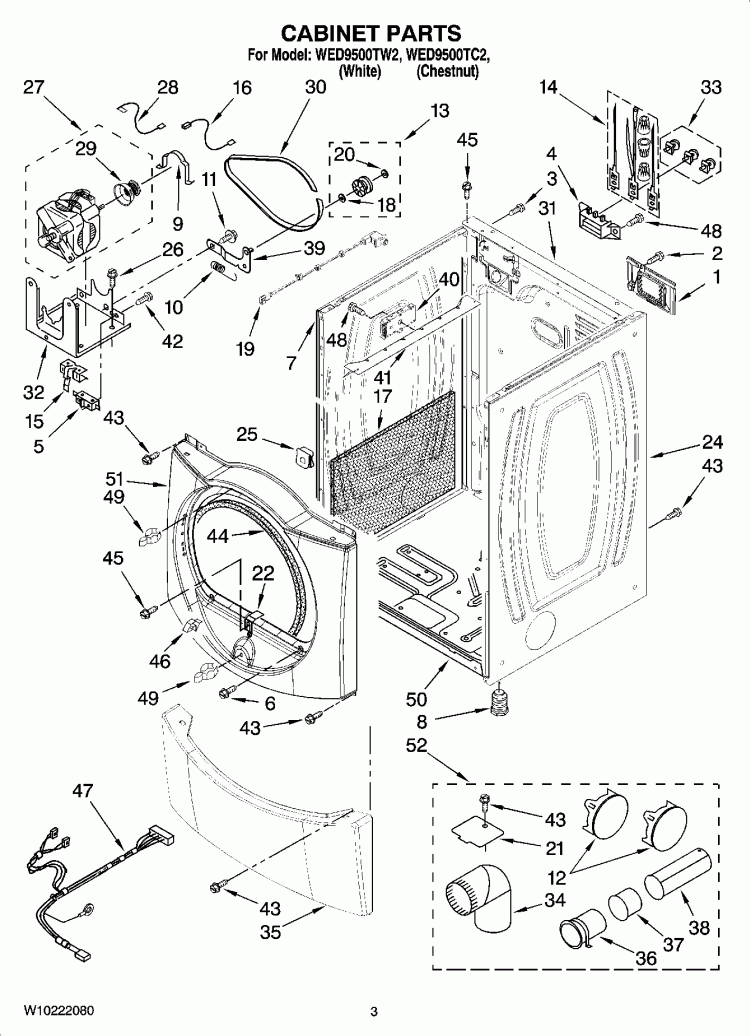 CABINET PARTS Diagram and Parts List for WED9500TC2  Whirlpool Dryer