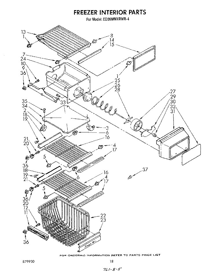 FREEZER INTERIOR Diagram and Parts List for ED26MMXRWR4  Whirlpool Refrigerator