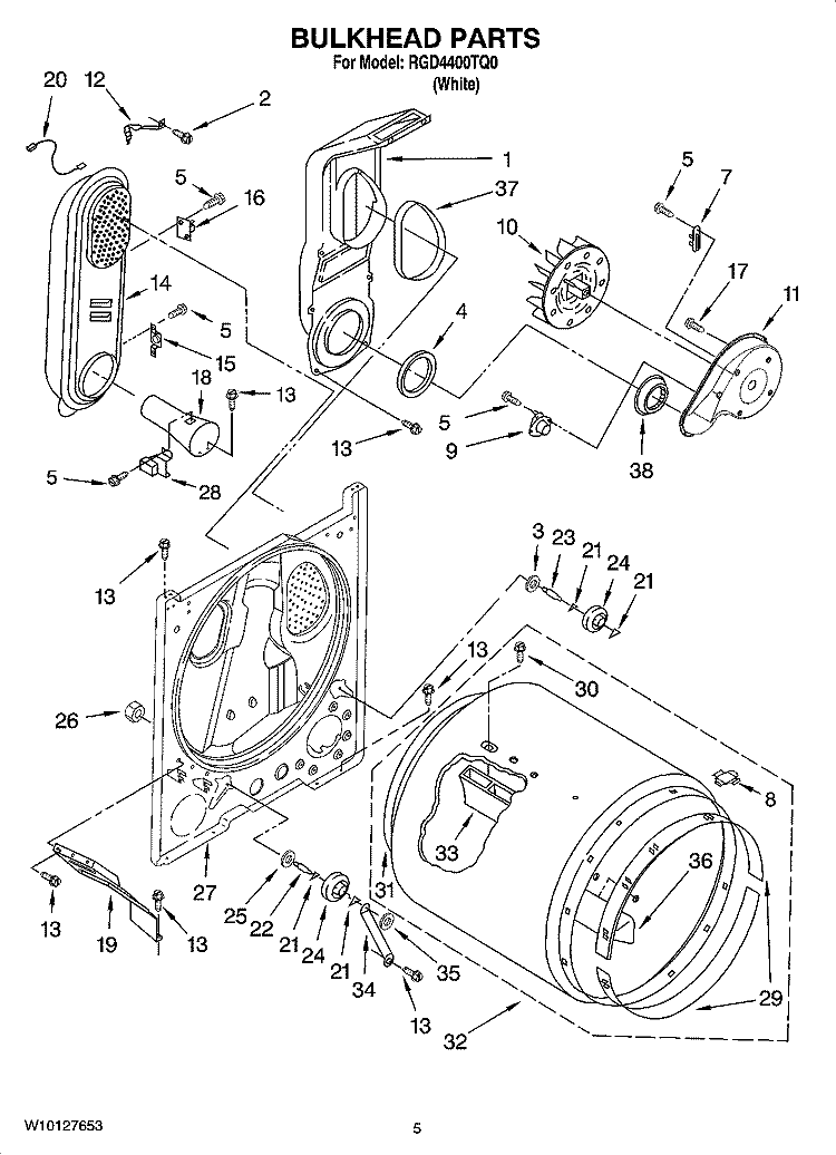 BULKHEAD PARTS Diagram and Parts List for RGD4400TQ0  Roper Dryer