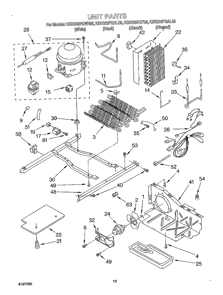 UNIT Diagram and Parts List for KSRS22FGBL05  KitchenAid Refrigerator