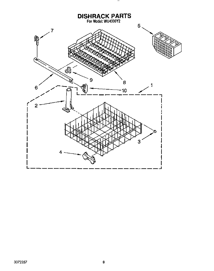 DISHRACK Diagram and Parts List for WU4300Y2  Roper Dishwasher
